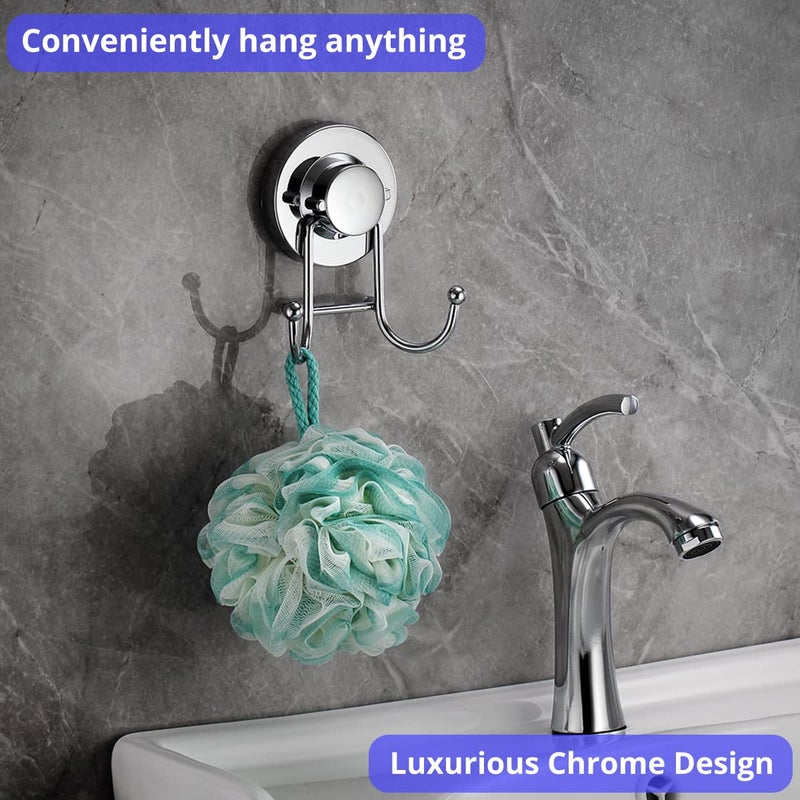 HOME SO Suction Cup Hooks for Shower  Bathroom  Kitchen  Glass Door  Mirror  Tile - Loofah  Towel  Coat  Bath Robe Hook Holder for Hanging up to 15 lbs - Rustproof Chrome Stainless Steel (2-Pack) - Image 2